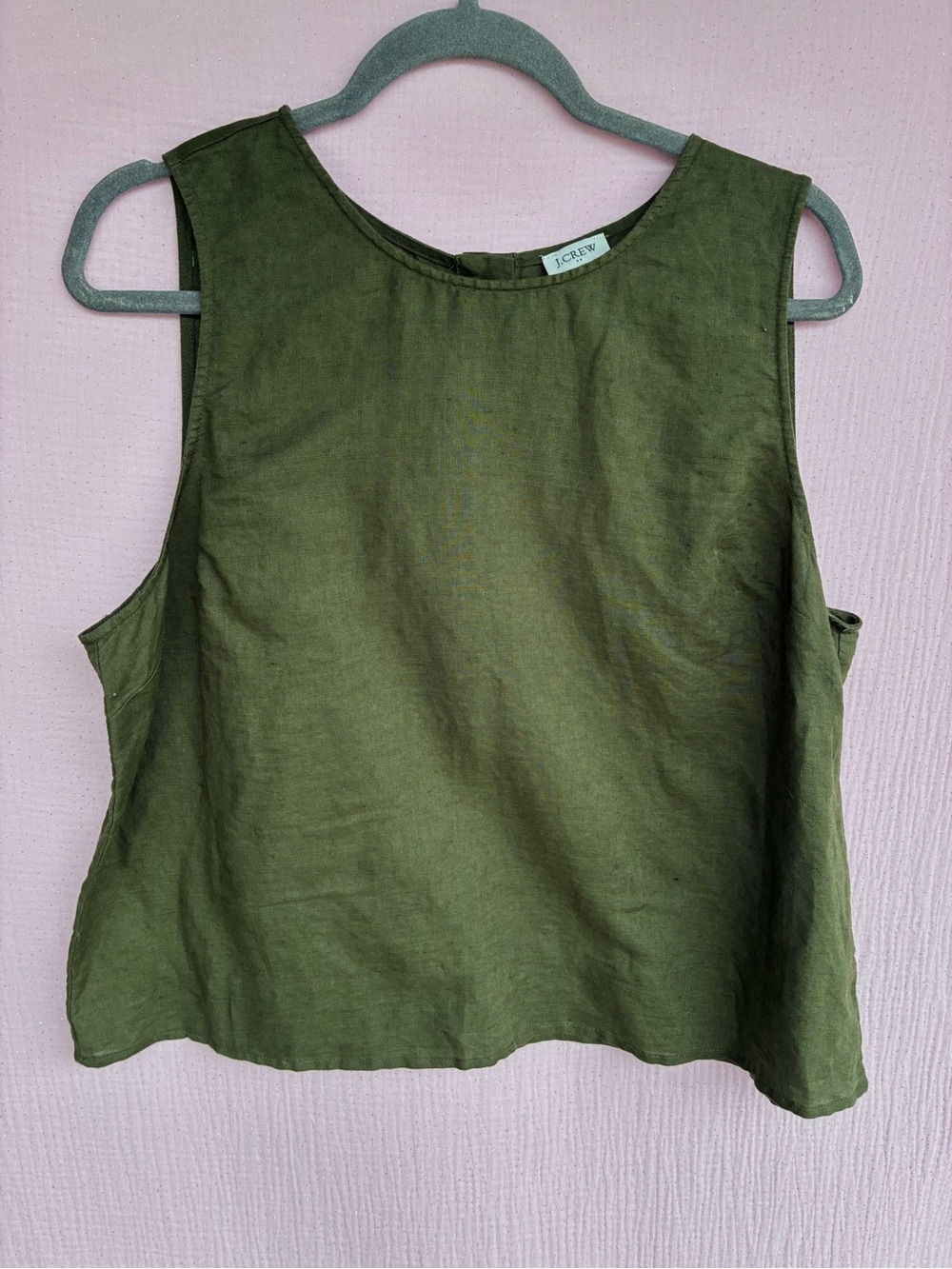 J. Crew Olive Linen Blend Sleeveless Button Back Top Size L